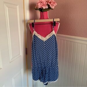 Blue and Ivory Victoria’s Secret Polka Dot Romper size Small